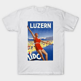 Vintage Travel Poster - The Beach at Lucerne (Luzern), Switzerland T-Shirt